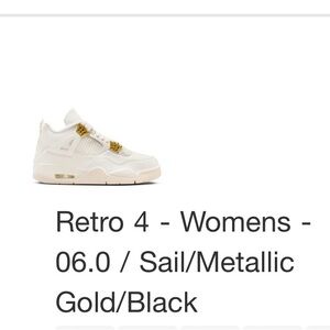 The Women’s Air Jordan 4 Retro ‘Metallic Gold’ and subtle off-white finish.